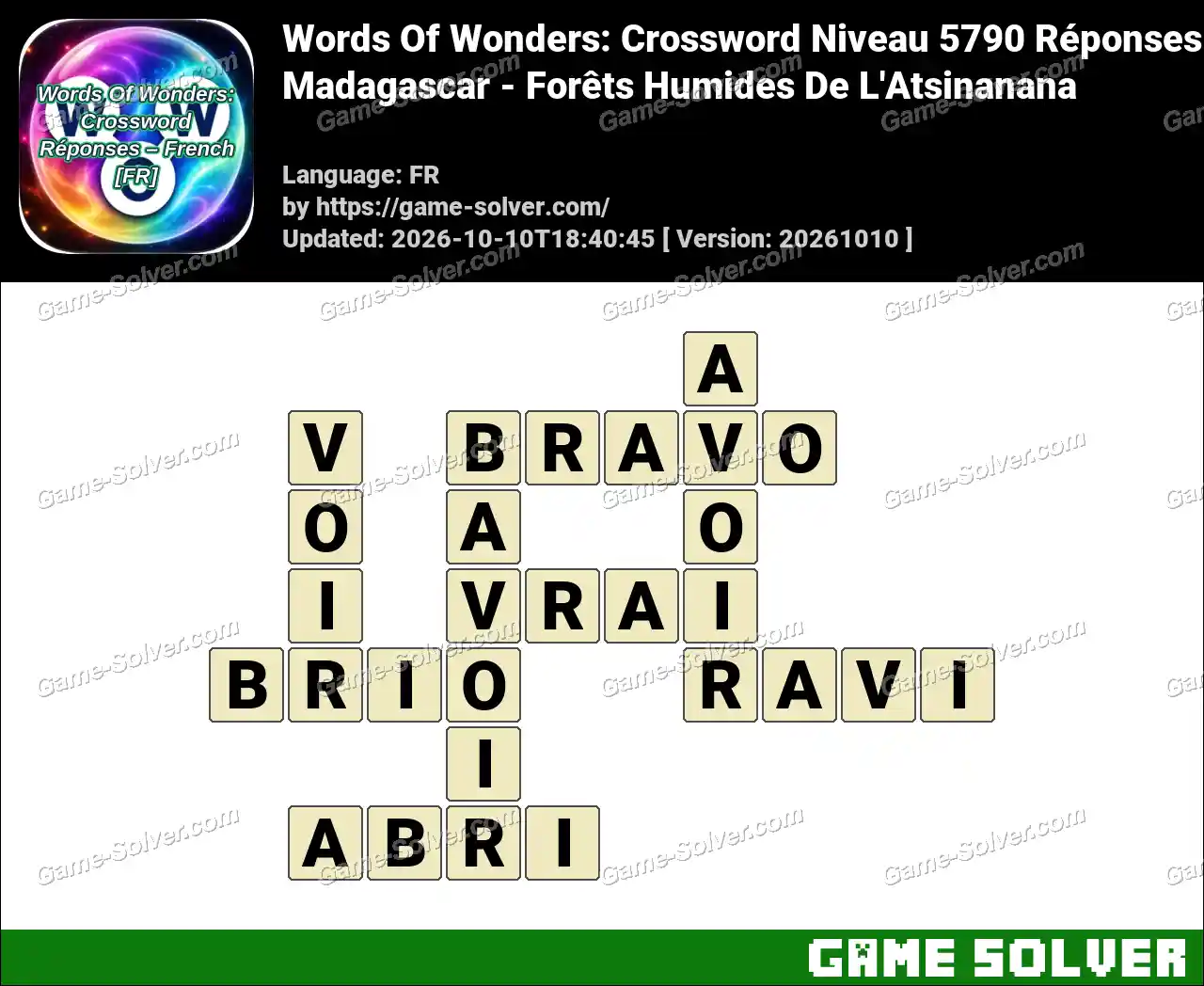 Words Of Wonders: Crossword Niveau 5790 Réponses – Madagascar – Forêts Humides De L’Atsinanana